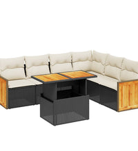 7-tlg. Garten-Sofagarnitur mit Kissen Schwarz Poly Rattan