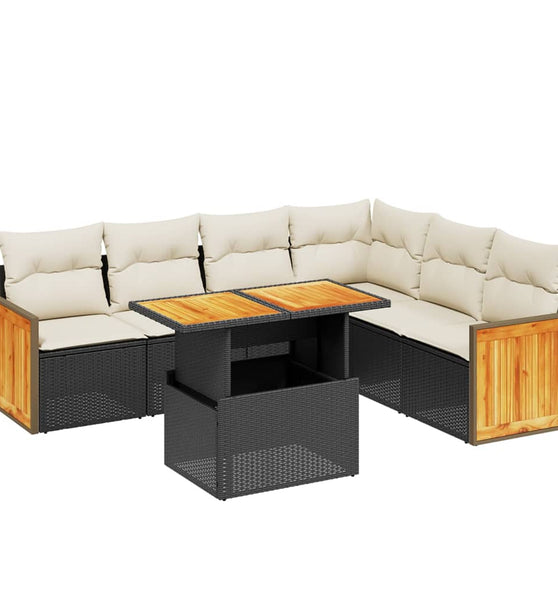 7-tlg. Garten-Sofagarnitur mit Kissen Schwarz Poly Rattan