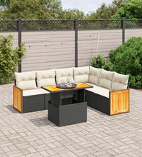 7-tlg. Garten-Sofagarnitur mit Kissen Schwarz Poly Rattan