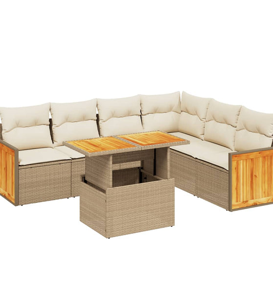 7-tlg. Garten-Sofagarnitur mit Kissen Beige Poly Rattan