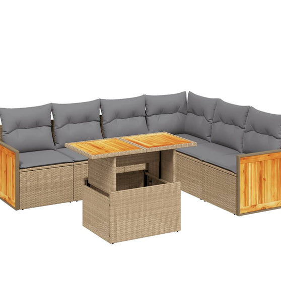 7-tlg. Garten-Sofagarnitur mit Kissen Beige Poly Rattan