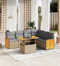 7-tlg. Garten-Sofagarnitur mit Kissen Beige Poly Rattan
