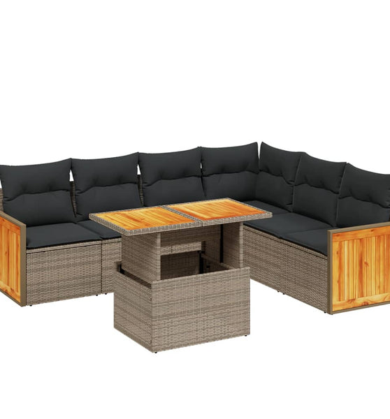 7-tlg. Garten-Sofagarnitur mit Kissen Grau Poly Rattan
