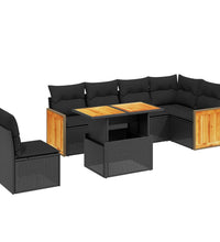 7-tlg. Garten-Sofagarnitur mit Kissen Schwarz Poly Rattan