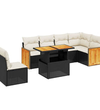 7-tlg. Garten-Sofagarnitur mit Kissen Schwarz Poly Rattan
