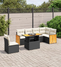 7-tlg. Garten-Sofagarnitur mit Kissen Schwarz Poly Rattan