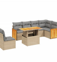 7-tlg. Garten-Sofagarnitur mit Kissen Beige Poly Rattan
