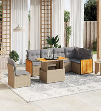7-tlg. Garten-Sofagarnitur mit Kissen Beige Poly Rattan