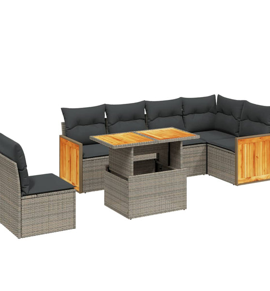 7-tlg. Garten-Sofagarnitur mit Kissen Grau Poly Rattan