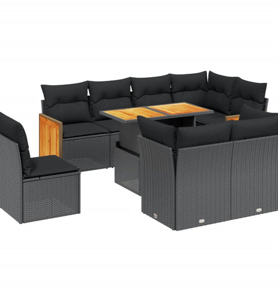 9-tlg. Garten-Sofagarnitur mit Kissen Schwarz Poly Rattan