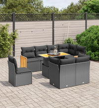 9-tlg. Garten-Sofagarnitur mit Kissen Schwarz Poly Rattan