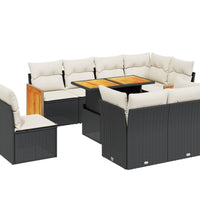 9-tlg. Garten-Sofagarnitur mit Kissen Schwarz Poly Rattan