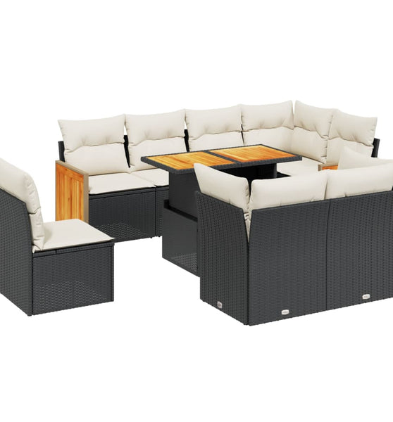 9-tlg. Garten-Sofagarnitur mit Kissen Schwarz Poly Rattan