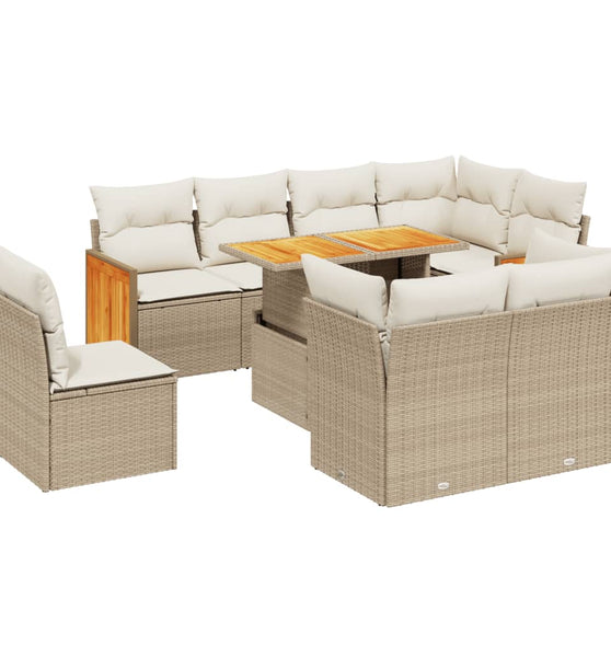 9-tlg. Garten-Sofagarnitur mit Kissen Beige Poly Rattan