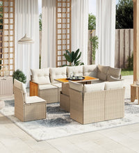 9-tlg. Garten-Sofagarnitur mit Kissen Beige Poly Rattan