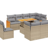 9-tlg. Garten-Sofagarnitur mit Kissen Beige Poly Rattan