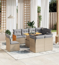 9-tlg. Garten-Sofagarnitur mit Kissen Beige Poly Rattan