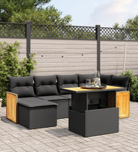 7-tlg. Garten-Sofagarnitur mit Kissen Schwarz Poly Rattan