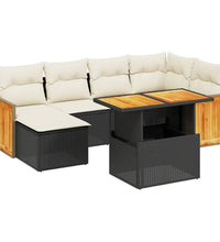 7-tlg. Garten-Sofagarnitur mit Kissen Schwarz Poly Rattan