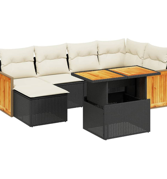 7-tlg. Garten-Sofagarnitur mit Kissen Schwarz Poly Rattan