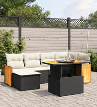 7-tlg. Garten-Sofagarnitur mit Kissen Schwarz Poly Rattan