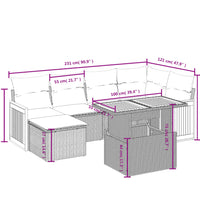 7-tlg. Garten-Sofagarnitur mit Kissen Grau Poly Rattan