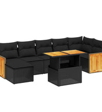 8-tlg. Garten-Sofagarnitur mit Kissen Schwarz Poly Rattan