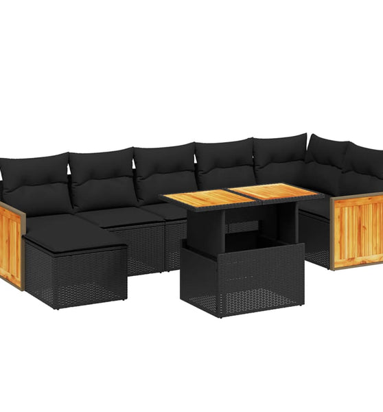 8-tlg. Garten-Sofagarnitur mit Kissen Schwarz Poly Rattan