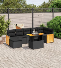 8-tlg. Garten-Sofagarnitur mit Kissen Schwarz Poly Rattan
