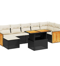 8-tlg. Garten-Sofagarnitur mit Kissen Schwarz Poly Rattan