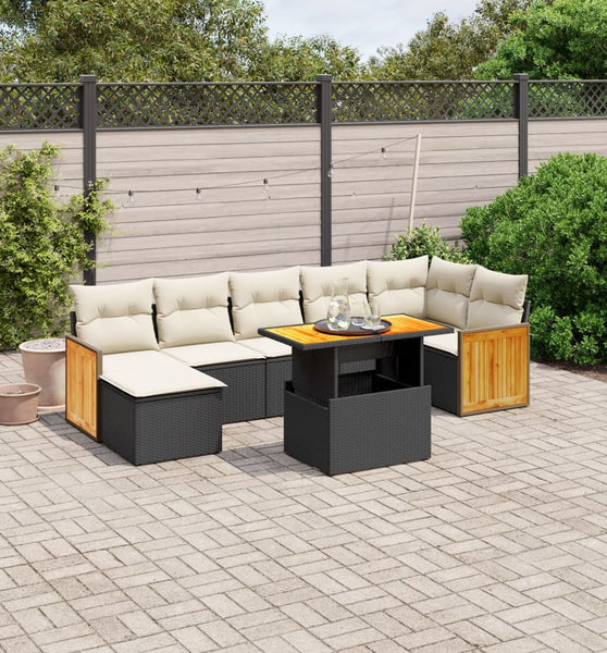 8-tlg. Garten-Sofagarnitur mit Kissen Schwarz Poly Rattan