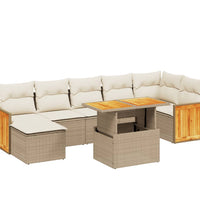 8-tlg. Garten-Sofagarnitur mit Kissen Beige Poly Rattan