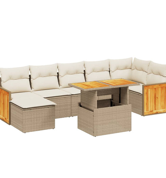 8-tlg. Garten-Sofagarnitur mit Kissen Beige Poly Rattan