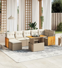 8-tlg. Garten-Sofagarnitur mit Kissen Beige Poly Rattan