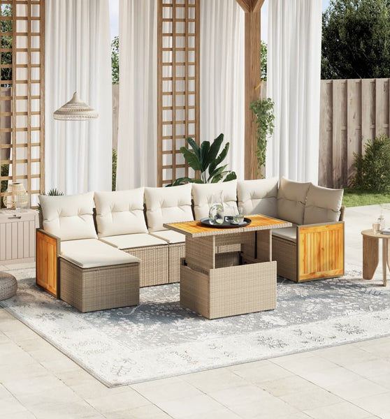 8-tlg. Garten-Sofagarnitur mit Kissen Beige Poly Rattan