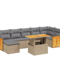 8-tlg. Garten-Sofagarnitur mit Kissen Beige Poly Rattan
