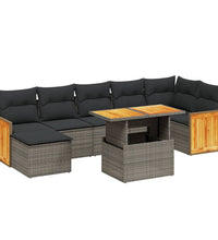 8-tlg. Garten-Sofagarnitur mit Kissen Grau Poly Rattan