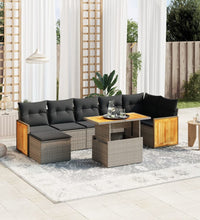 8-tlg. Garten-Sofagarnitur mit Kissen Grau Poly Rattan