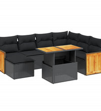 8-tlg. Garten-Sofagarnitur mit Kissen Schwarz Poly Rattan