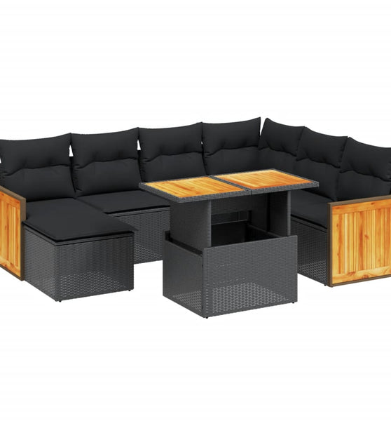8-tlg. Garten-Sofagarnitur mit Kissen Schwarz Poly Rattan