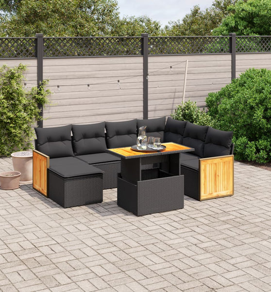 8-tlg. Garten-Sofagarnitur mit Kissen Schwarz Poly Rattan