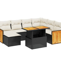 8-tlg. Garten-Sofagarnitur mit Kissen Schwarz Poly Rattan