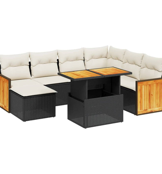 8-tlg. Garten-Sofagarnitur mit Kissen Schwarz Poly Rattan