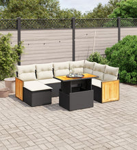 8-tlg. Garten-Sofagarnitur mit Kissen Schwarz Poly Rattan