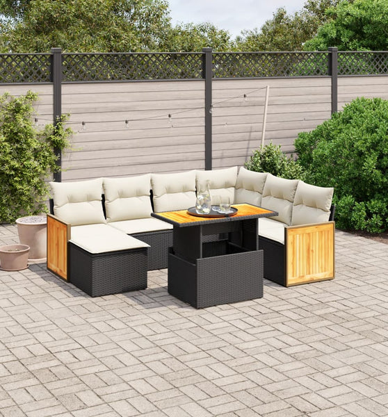 8-tlg. Garten-Sofagarnitur mit Kissen Schwarz Poly Rattan