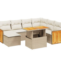 8-tlg. Garten-Sofagarnitur mit Kissen Beige Poly Rattan
