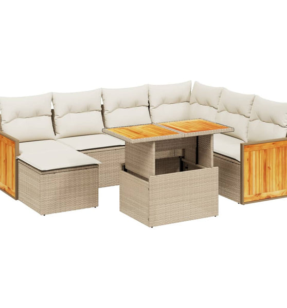 8-tlg. Garten-Sofagarnitur mit Kissen Beige Poly Rattan