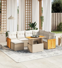 8-tlg. Garten-Sofagarnitur mit Kissen Beige Poly Rattan