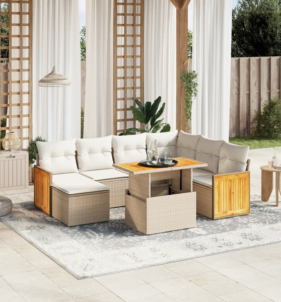 8-tlg. Garten-Sofagarnitur mit Kissen Beige Poly Rattan