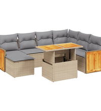 8-tlg. Garten-Sofagarnitur mit Kissen Beige Poly Rattan